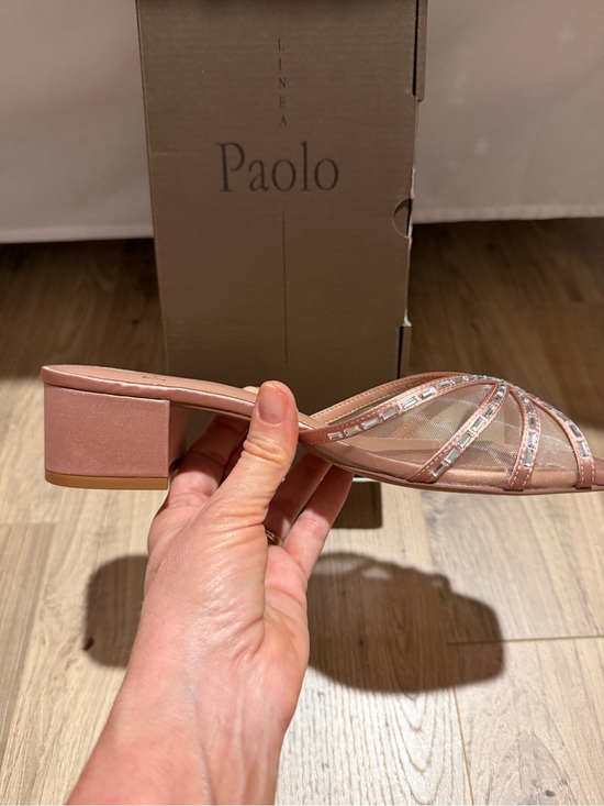 Paolo Shoes - Paolo Pink Mesh Crystal-Trim Low Block Heel Mules